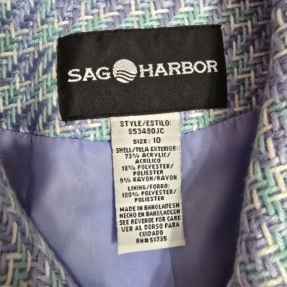 Sag Harbor Blue and White Herringbone Tweed Full Zip Blazer 10 Career - Picture 11 of 11